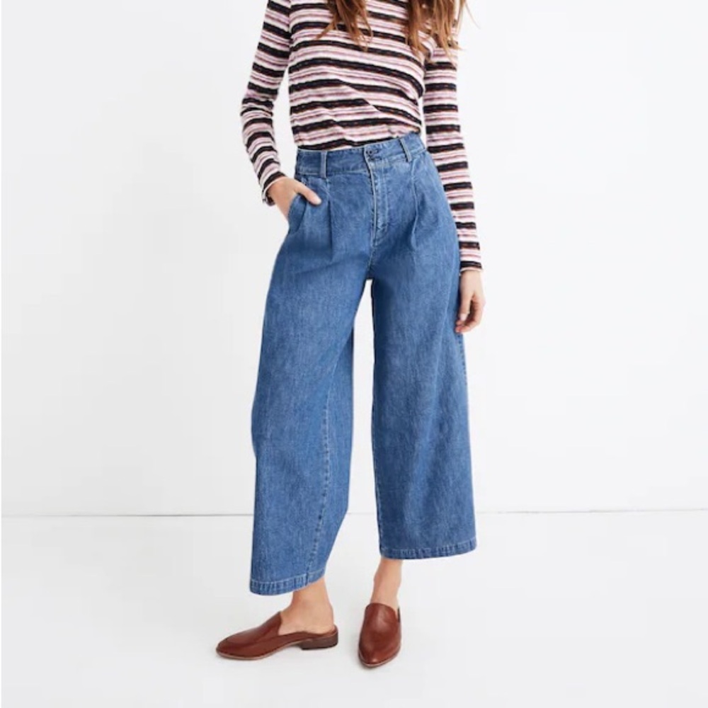 Madewell Pleated Wide Leg High Rise Lightweight Denim Ankle Jeans Women size 00